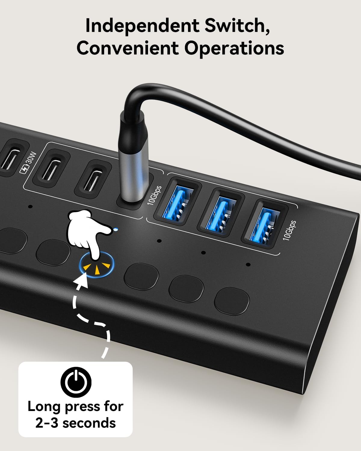 AGEEN USB C Hub, 7-Port 10Gbps Powered USB Hub, USB Splitter with 3 USB-A 3.2 and 3 USB-C 3.2 Ports, PD 30W Charging Port, 60W Power Adapter for PC, Laptop, MacBook, iPad, iPhone, Flash Drive