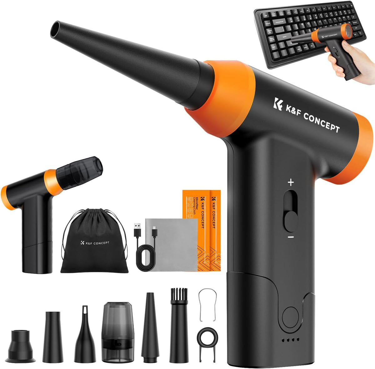 K&F CONCEPT Blower and Suction 2 in 1 Compressed Air Duster,150000RPM | 5000mAH,Brushless Motor,Low Gear for 180 Minutes,Portable,Multiple reuse,for Computer,Keyboard,House,Outdoor,Car,BS200