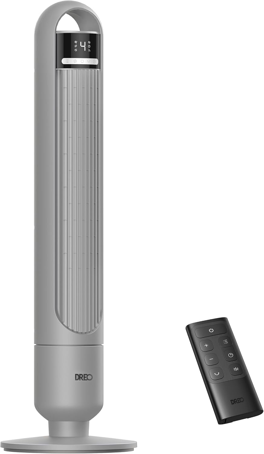 DREO Tower Fan for Bedroom, 26ft/s Velocity, 90° Oscillating, 8H Timer | 4 Speeds, 3 Modes, 28dB Quiet Standing Fan, Floor Fan for Room, Living Room, Office, Home, Cooling Fan with Remote, Grey