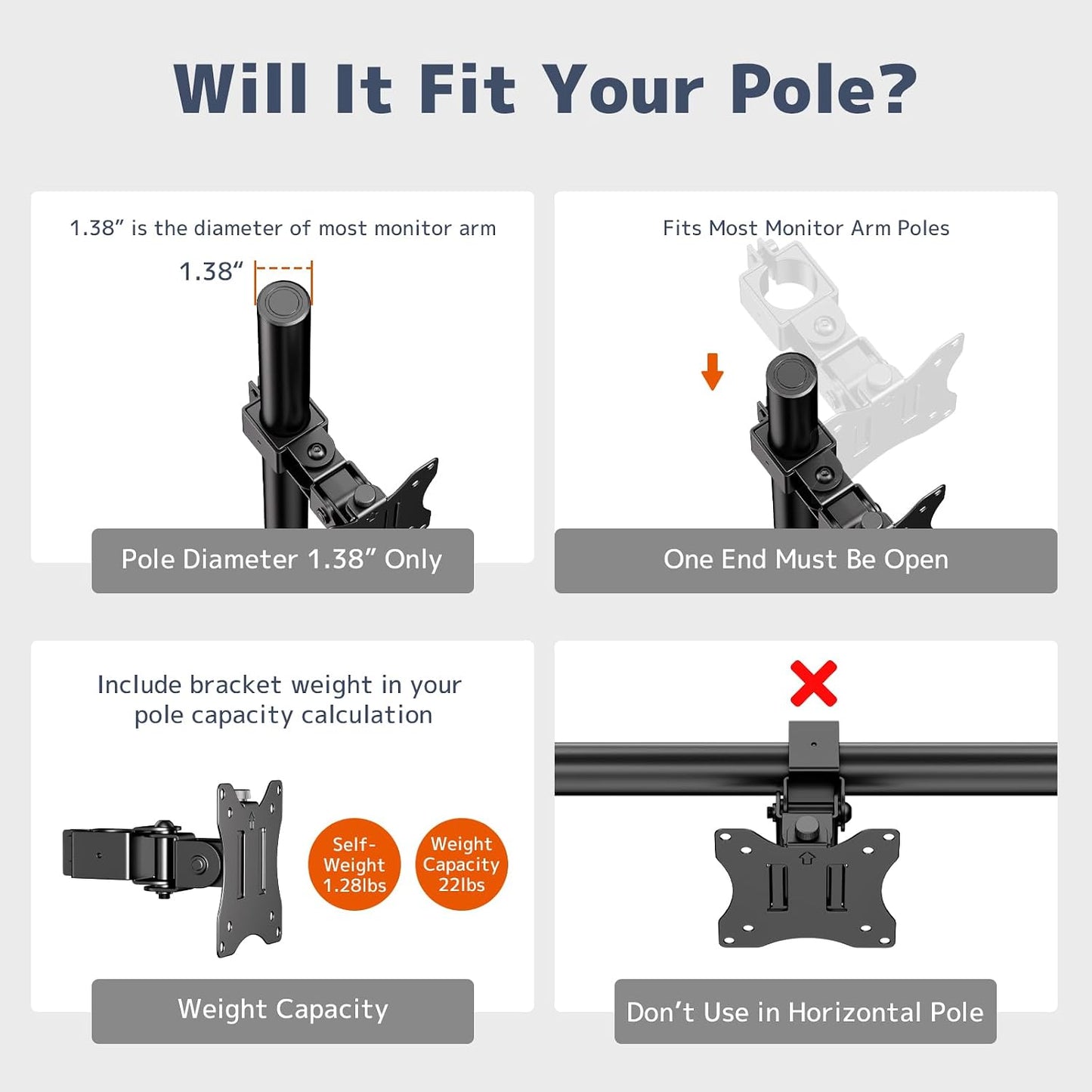PUTORSEN Universal VESA Pole Mount for 17”- 32” Screens,Holds to 22Lbs, Adjustable Monitor Mount with 75x75/100x100 VESA Plate, Tilt/Swivel/Rotation,Fits 1.377 Inch Diameter Pole,Black