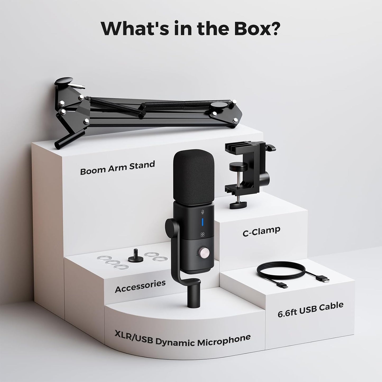 AM10X USB/XLR Dynamic Podcast Microphone with Boom Arm | Supercardioid Mic with AI Noise Cancellation, Mute, Gain and Monitoring, for PC, Audio Mixer, Podcasting, Streaming, Gaming