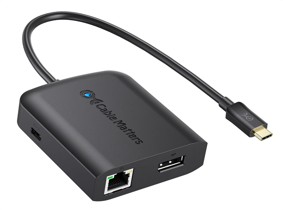Cable Matters USB C Multiport Adapter (USB C Hub with DisplayPort 8K), 2X USB 2.0, Fast Ethernet, and 60W Charging in Black - Thunderbolt 4 / USB4 / Thunderbolt 3 Port Compatible with MacBook Pro