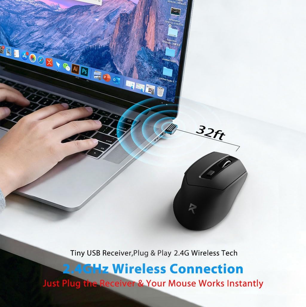 Redragon Wireless Mouse for Laptop, 2.4GHz Computer Mouse with USB Receiver | Up to 24-month battery life, 5 DPI levels up to 4000, 6 buttons, auto sleep, plug-and-play, anti-sweat grips