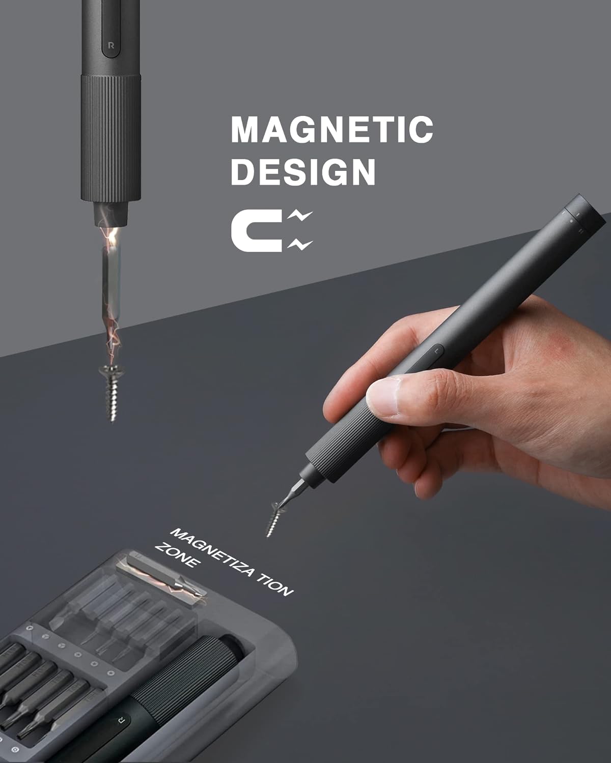 XIAOMI Electric Precision Screwdriver, All-Metal Gearbox, Powerful Magnetic Motor, Rechargeable Lithium Battery, S2 Steel Screwdriving Bits, Type-C Charging, Aluminium Alloy Case, Grey