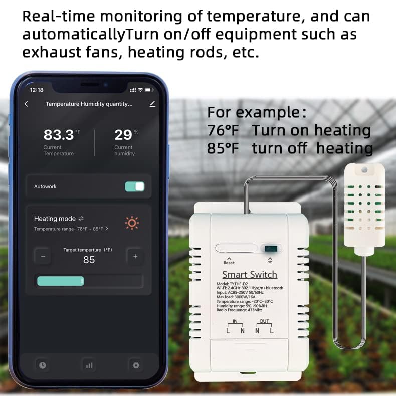 Tuya Smart WiFi 16A Temperature Humidity Switch Sensor Module with Energy Consumption Monitoring, APP Bluetooth Wireless Remote Control,Works with Alexa Google Home (Temperature Humidity)