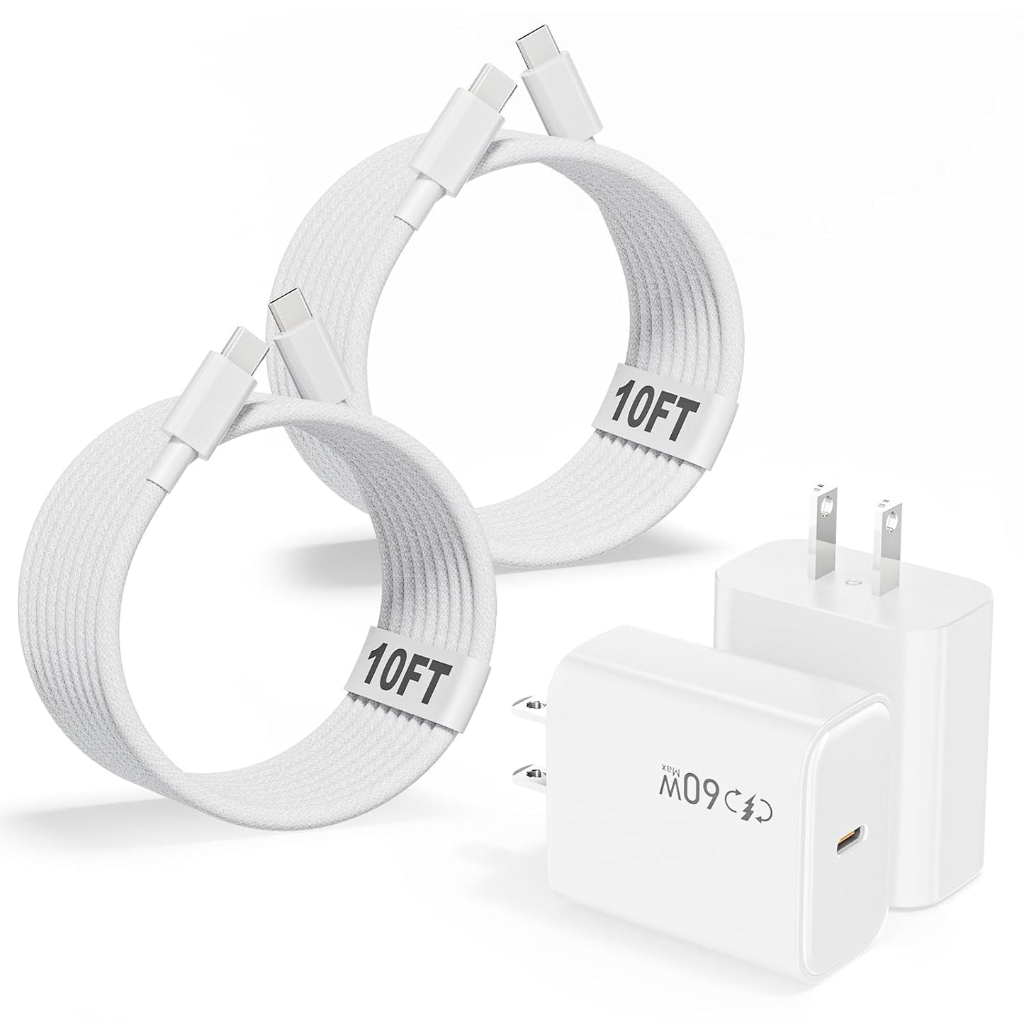 10FT Fast Charging Cord for iPhone 17 16e 15,3Pack Extra Long 10Foot USB C to Type C Charger Cable 20W USBC Charger Block Cube Super Quick Charging for iPhone 17 Air/17 16 15 Pro/Plus/Pro Max,iPad Pro
