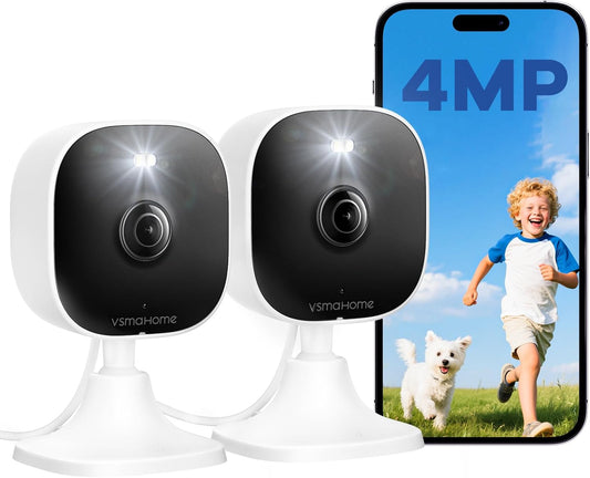 2.5K Indoor Cameras for Home Security Outdoor, Indoor Security Camera, 2.4g/5g Inside Cameras for House/Elder/Dog/Pet/Baby, Plug and Play, Support Card/Cloud (Not Included), 9.84ft Wire, 2PCS