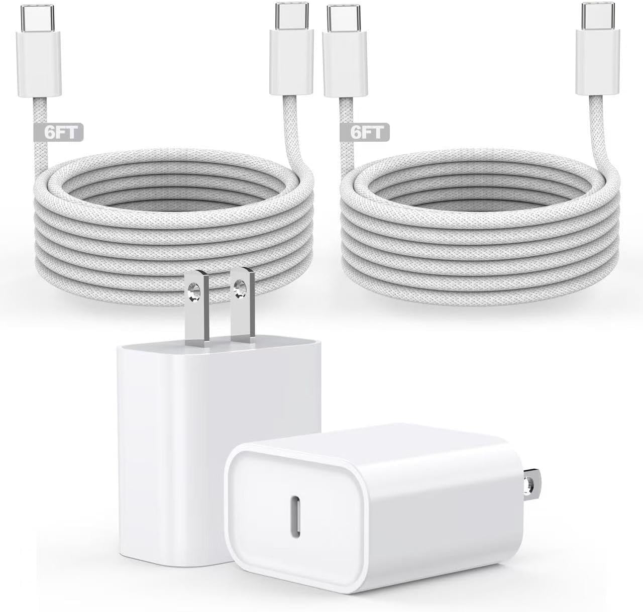 [Apple MFi Certified] iPhone Air/17 Charger,USB C Fast Charging 2Pack 20W Apple Charger Type C Block 6FT USB C to C Woven Cable for iPhone 17 Pro Max/16 Plus/16 Pro Max/15 Pro Max,iPad Pro/Air/AirPods