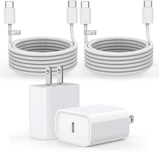 [Apple MFi Certified] iPhone Air/17 Charger,USB C Fast Charging 2Pack 20W Apple Charger Type C Block 6FT USB C to C Woven Cable for iPhone 17 Pro Max/16 Plus/16 Pro Max/15 Pro Max,iPad Pro/Air/AirPods