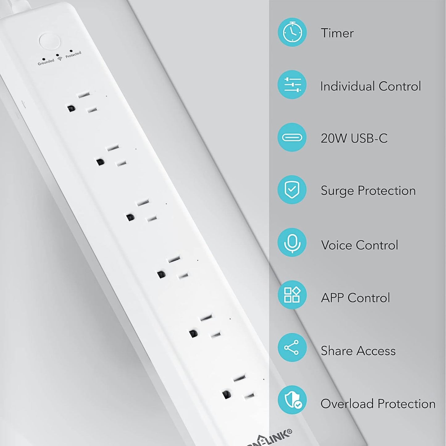 BN LINK Smart Plug Power Strip，Surge Protector with 6 Individually Controlled Smart Outlets, 4 USBs (incl. 20W USB-C), Compatible with Alexa and Google Home