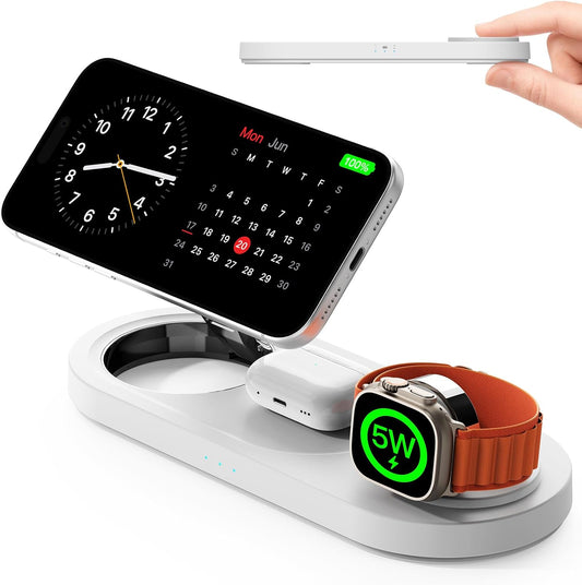 【Travel• Metal Bracket】 Magnetic 3 in 1 Wireless Charging Station,for iPhone17-12,Fast 5W Charger for Apple Watch AirPods,Foldable Stand MagSafe Charger Dock for Nightstand Desk Travel