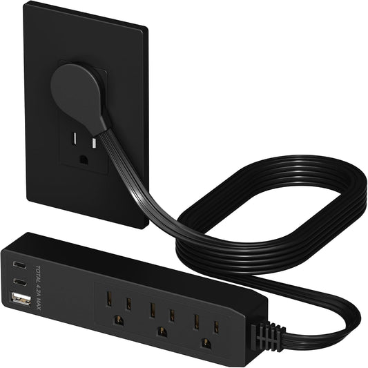 LIDER Outlet Extender with 3 Receptacles, USB-A & 2 USB-C Ports, Flat-Plug