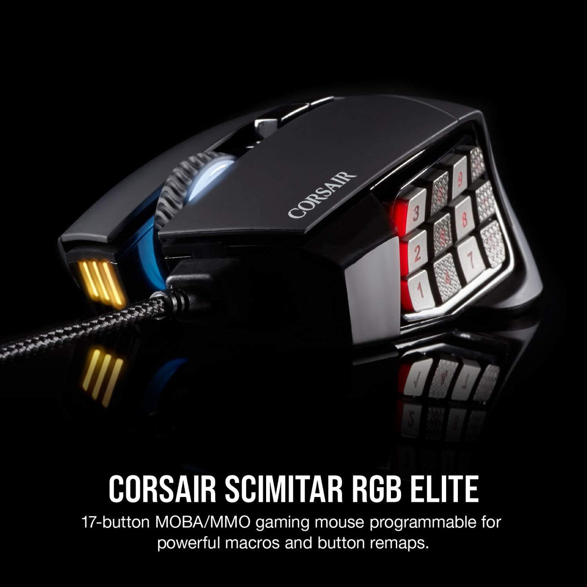 Corsair Scimitar RGB Elite Wired MOBA/MMO Gaming Mouse – 18,000 DPI – 17 Programmable Buttons – iCUE Compatible – PC, Mac, PS5, PS4, Xbox – Black