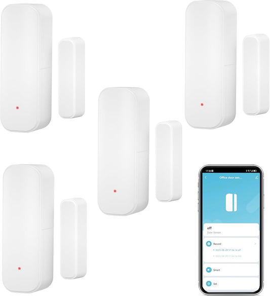 WiFi Door Sensor: Smart Window Contact Sensor with App Alert Notification, Door Open Detector for Home Security, Compatible with Alexa/Google Assistant, No Hub Required, Batteries Included (4Pack)