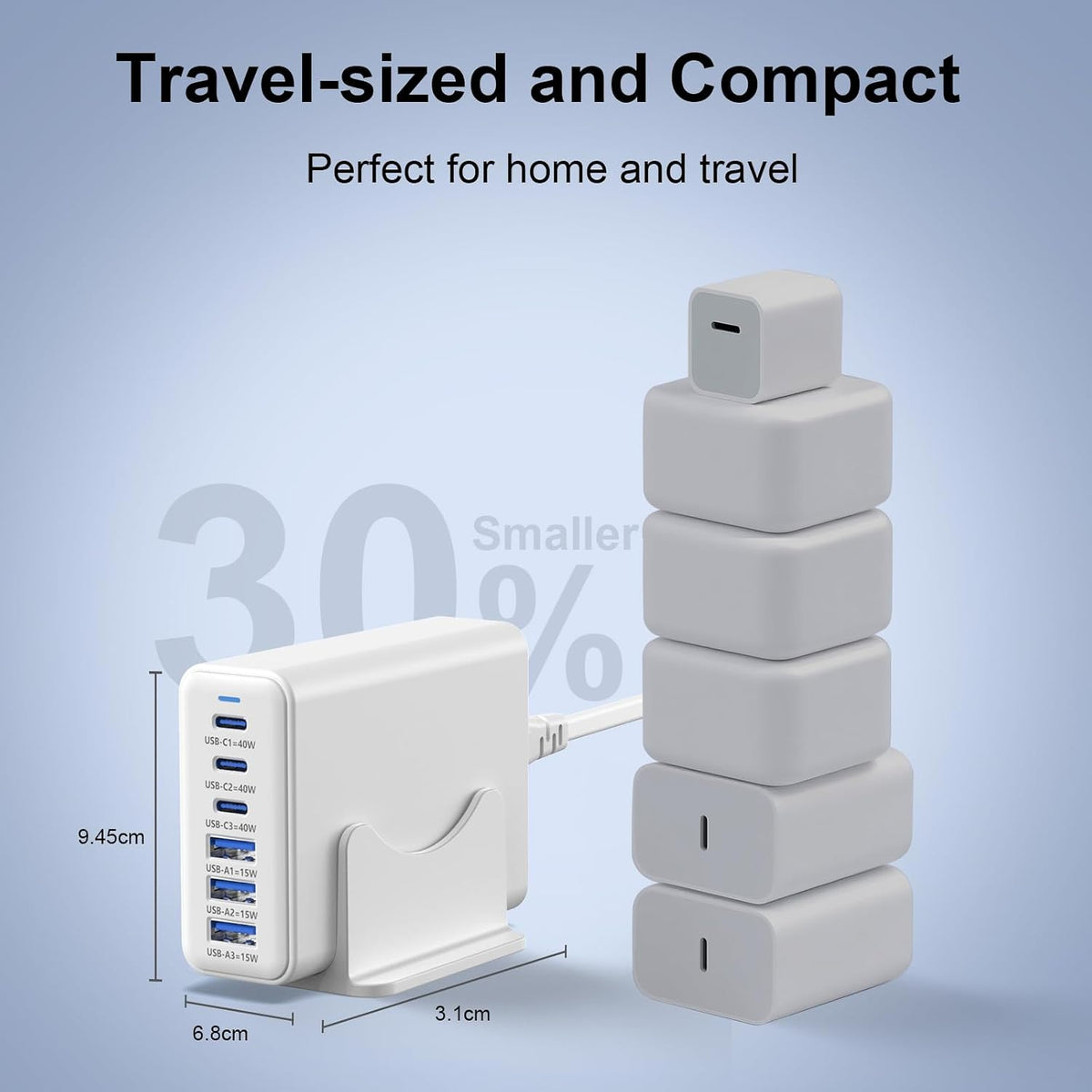 165W Charging Station, 6 Port Desktop Charger, 3 Ports 40W White | USB Charger Block, 3 x USB A 15W, 3 x USB C 40W, Compatible with iPhone, Galaxy, MacBook, iPad, Home Office, Travel and More