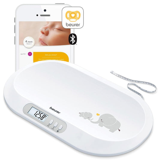 Beurer BY90 Digital Baby & Pet Scale with Bluetooth for Infants, Cats & Dogs, Weighing in Lbs/Oz/Kg up to 44 lbs, Hold & Tare Function for Accuracy & Curved Platform