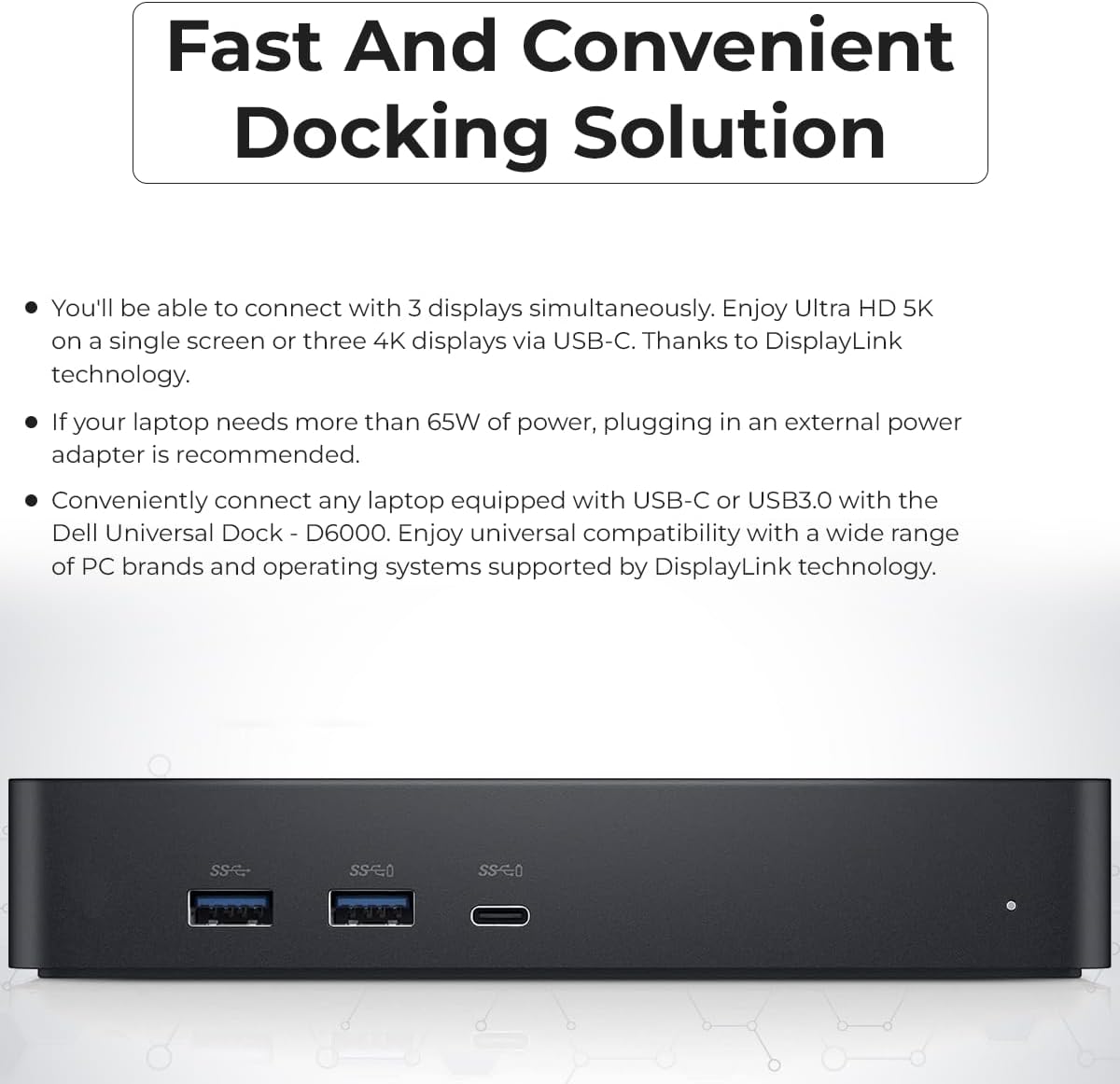 Dell D6000S Universal Docking Station - USB-C/USB-A Dock with 130W Adapter, HDMI, DisplayPort, USB-C Cables - Supports 4K Display (Renewed)