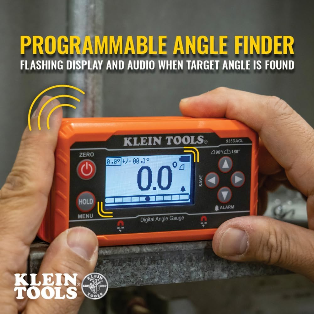 Klein Tools 935DAGL Digital Level Angle Finder with Programmable Angles, Measures 0 - 90 and 0 - 180 Degree or Dual Axis Bullseye Ranges