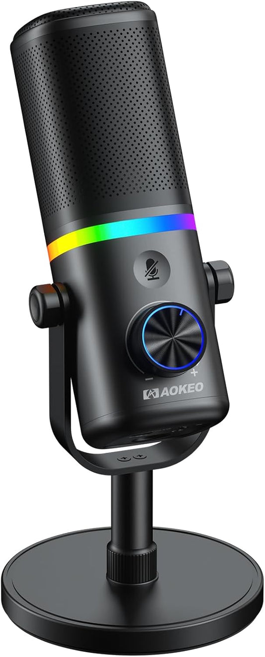 Microphone for PC, AK-10 USB/XLR Dynamic Desktop Microphone for Gaming,Podcast,Streaming with RGB Light,Volume Control,Mute Button,Noise Reduction