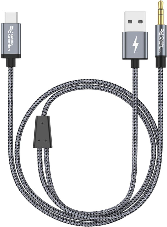 CableCreation USB C to 3.5mm Audio Cable with USB Charging Car Aux Cable | Type C to Aux Jack Headphone Car Stereo with 18W Charge for iPhone 16 15 Pro Max Plus, Galaxy S24/S23+, Pixel 9/8/7+