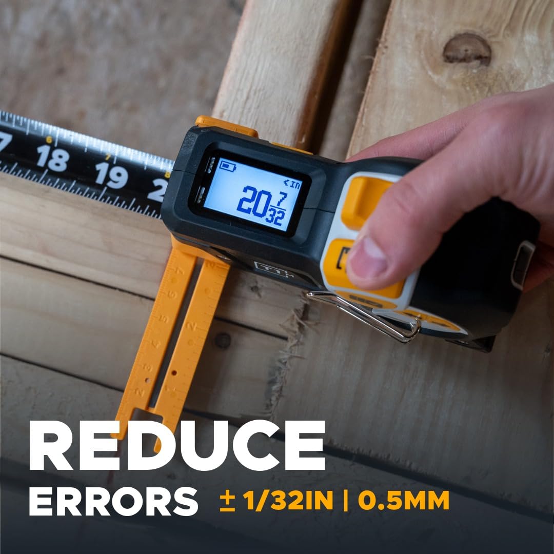REEKON T1M Utility 25 ft Digital Tape Measure for the Job Site | 1/32” Accuracy, 1,000+ Measurement Memory with Bluetooth Sharing, LCD Display, Marking Square, 150+ Hour Battery