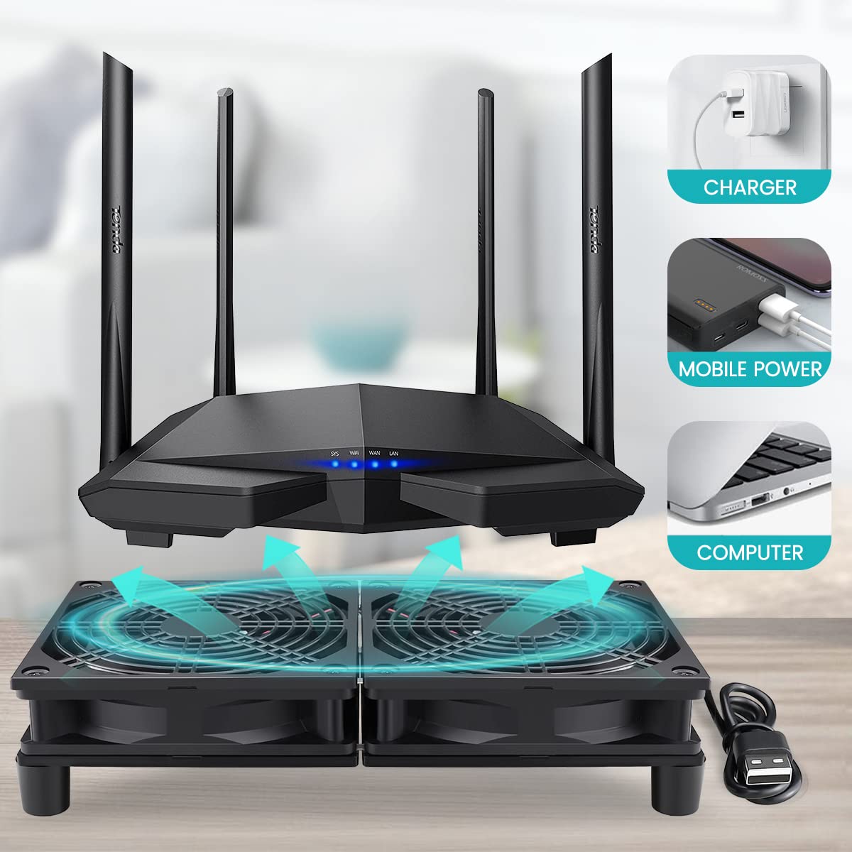 Wathai 240mm Router Cooling Fan for Computer Cooler Small Box 5V USB | USB Powered Multi Speed Electronics Cooling Pad, Modem Receiver TV Box Amplifier Receiver Stand, Small Computer Fans