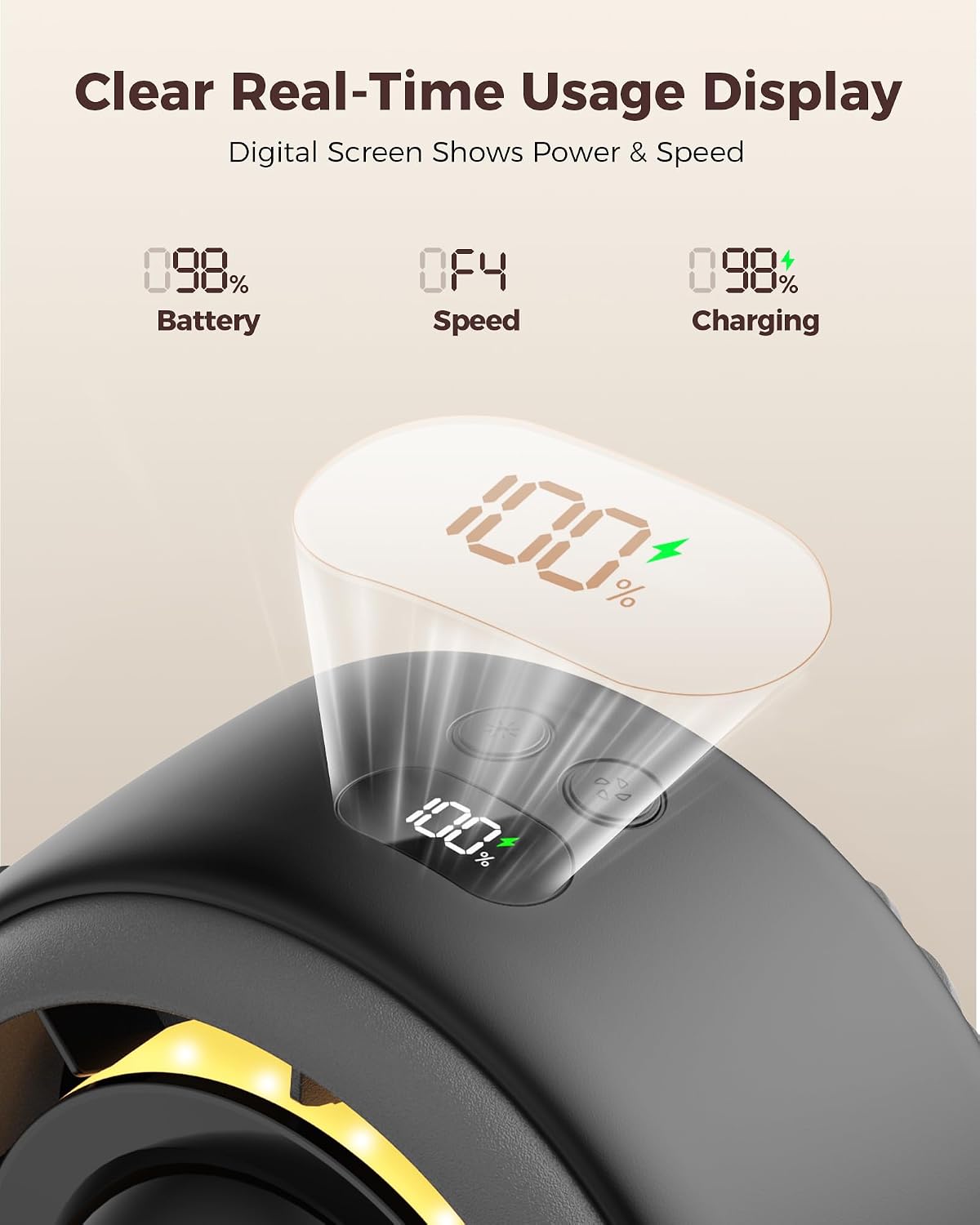 SWEETFULL Baby Stroller Fan, Safe Portable Fan, 15H Use, Nightlight - Black | Pinch-Proof Design; 4000mAh Rechargeable; Stable Mini Clip On Fan; 360° Adjustable; 4-Speed Quiet; LED Display; Car Seat Crib