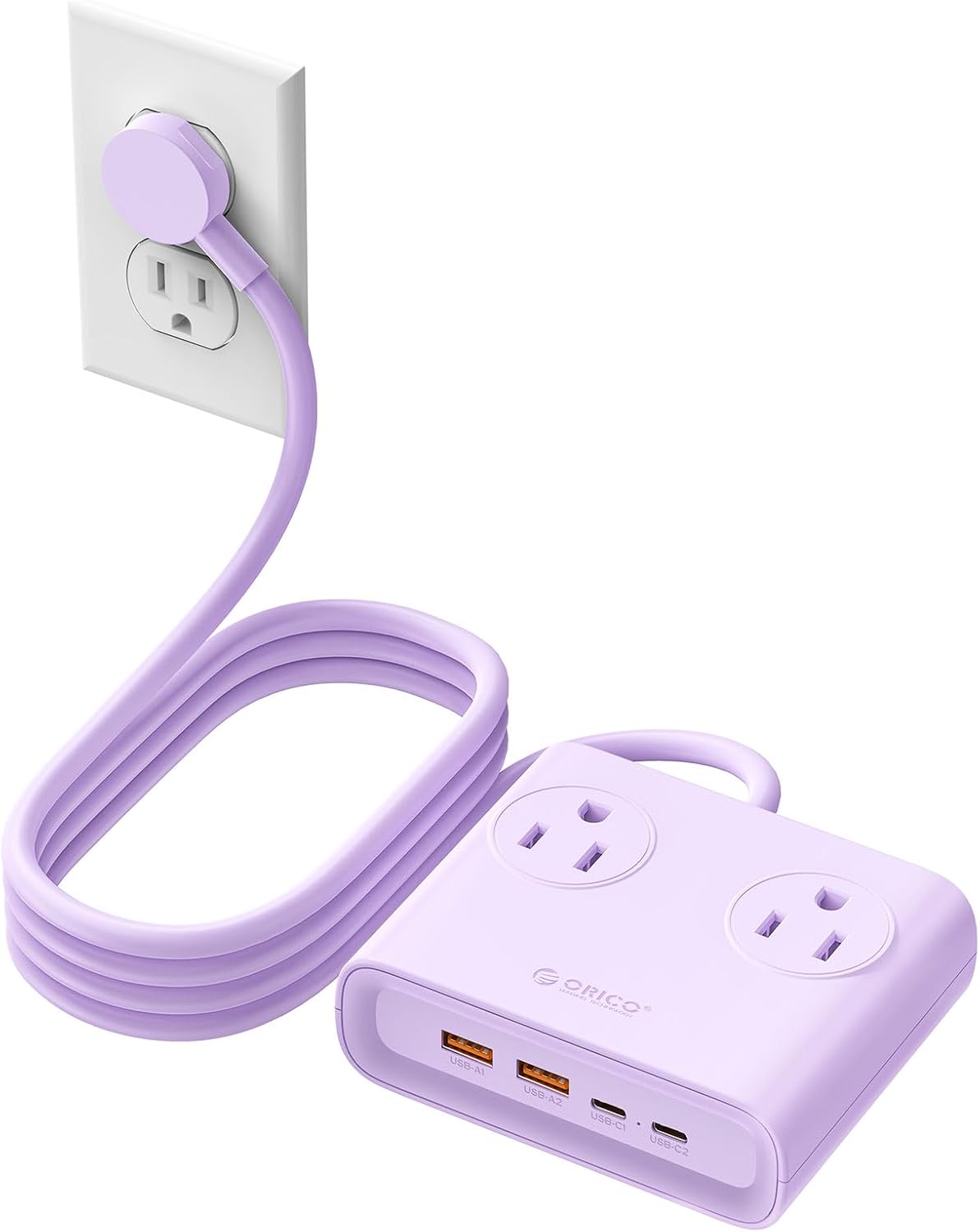 ORICO Power Brick, 25W GaN Power Strip, 8-in-1 Charging Station (1 Pack) | with 4 AC Outlets, 2 USB-C, 2 USB-A Ports, 5ft Extension Cord, Ultra Thin Flat Plug for Travel Office ETL Listed-PDC