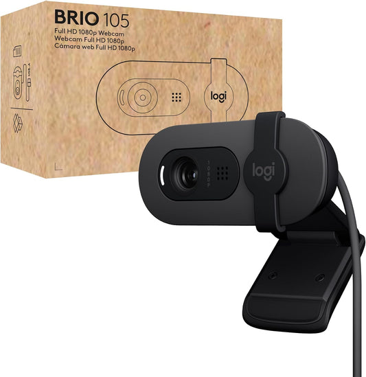 Logitech Brio 105 Full HD 1080p Business Webcam with Auto-Light Balance | 1080p with auto-light correction, built-in mic, privacy shutter, USB-C, compatible with Teams, Google Meet, Zoom and more