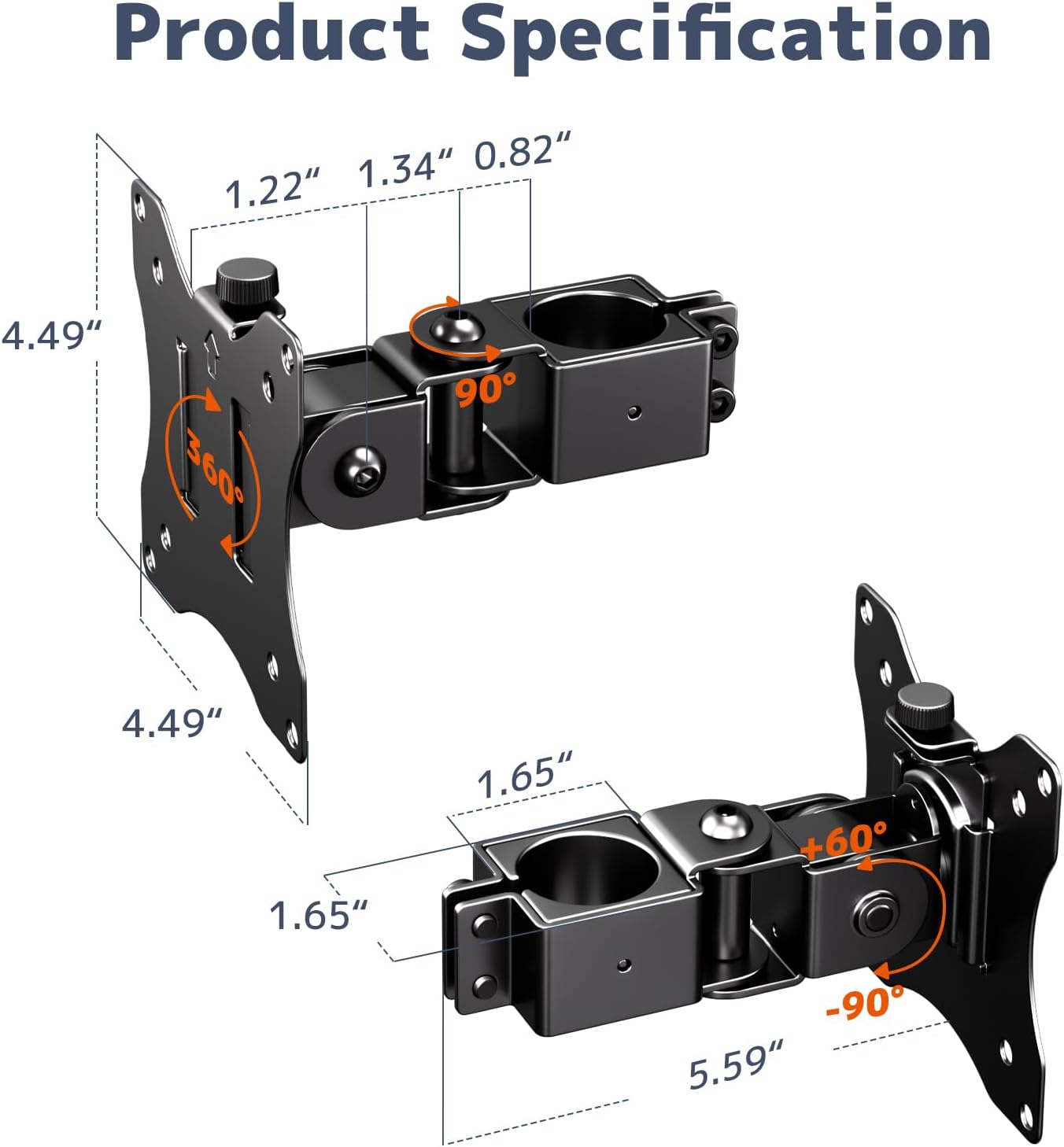 PUTORSEN Universal VESA Pole Mount for 17”- 32” Screens,Holds to 22Lbs, Adjustable Monitor Mount with 75x75/100x100 VESA Plate, Tilt/Swivel/Rotation,Fits 1.377 Inch Diameter Pole,Black