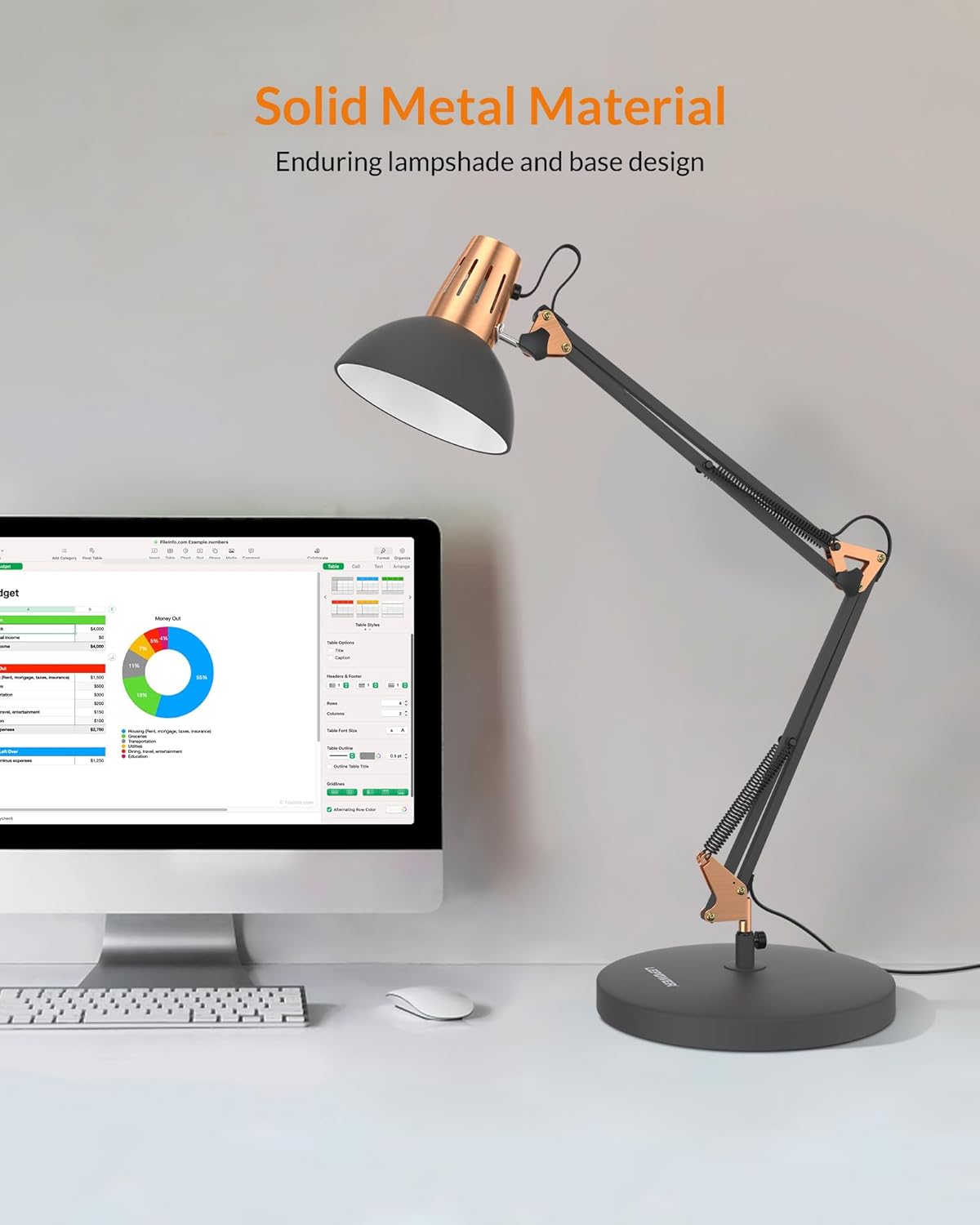 LEPOWER Metal Adjustable Desk Lamp with Clamp, Swing Arm for Home Office | Gooseneck, Architect Style, Eye-Caring Table Lamp, On/Off Switch, E26 Base, Reading for Dorm, Bedroom, Study, Back to School