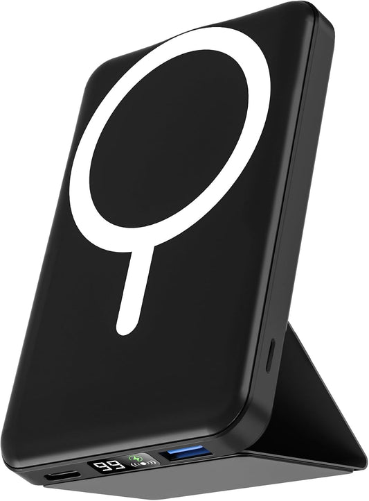 podoru for MagSafe Power Bank 10000 mAh, Foldable Magnetic Portable Charger | 22.5W PD Fast Charging, with USB-C Cable LED Display, Wireless Battery Pack for iPhone 17/16/15/14/13/12 Series-Black