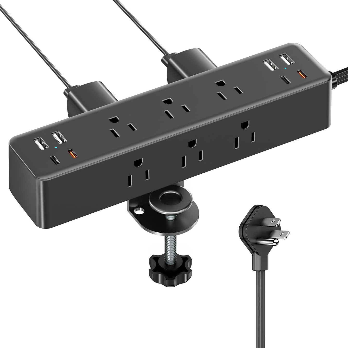 Desk Clamp Power Strip 10FT, 40W Total Fast Charging Station | 9 AC Outlets 8 USB Ports(4 USB C), 2 PD20W USB C Ports, Flat Plug Extension Cord, Desk Edge Mount, Fit 1.7" Tabletop Edge