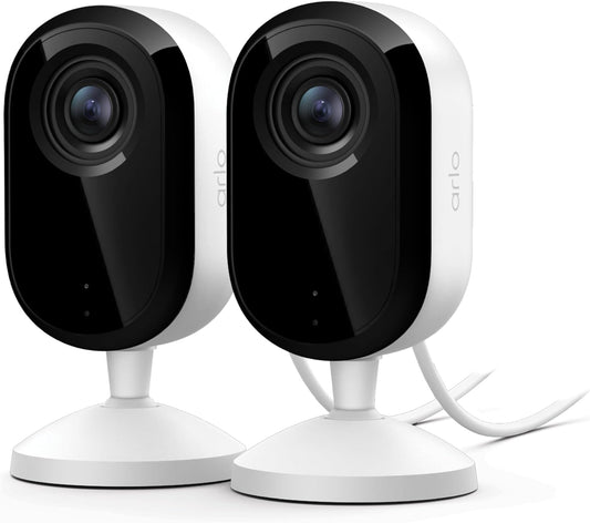 Arlo Essential Indoor Baby Camera 2K (3rd Gen) - Privacy Shield, 2-Cam | 2K baby & kid surveillance camera; Wired power; Privacy shield; Person detection; Night vision; 1-mo Secure plan incl.