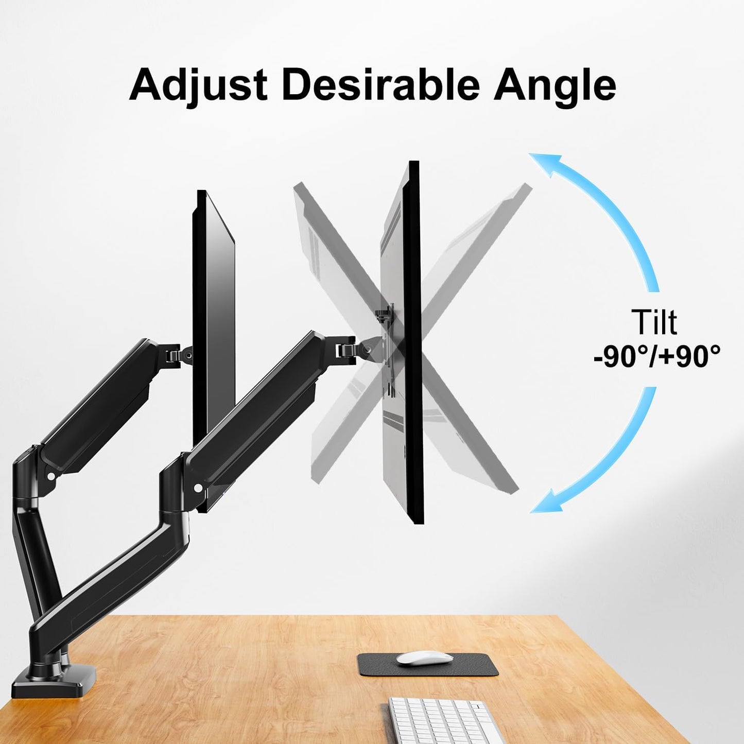 Dual Monitor Mount Fits 13-32" Computer Screen, Dual Monitor Arm | Hold 4.4-19.8lbs Each, Full Motion Monitor Desk Mounts for 2 Monitors, Gas Spring Monitor Stand, VESA Mount