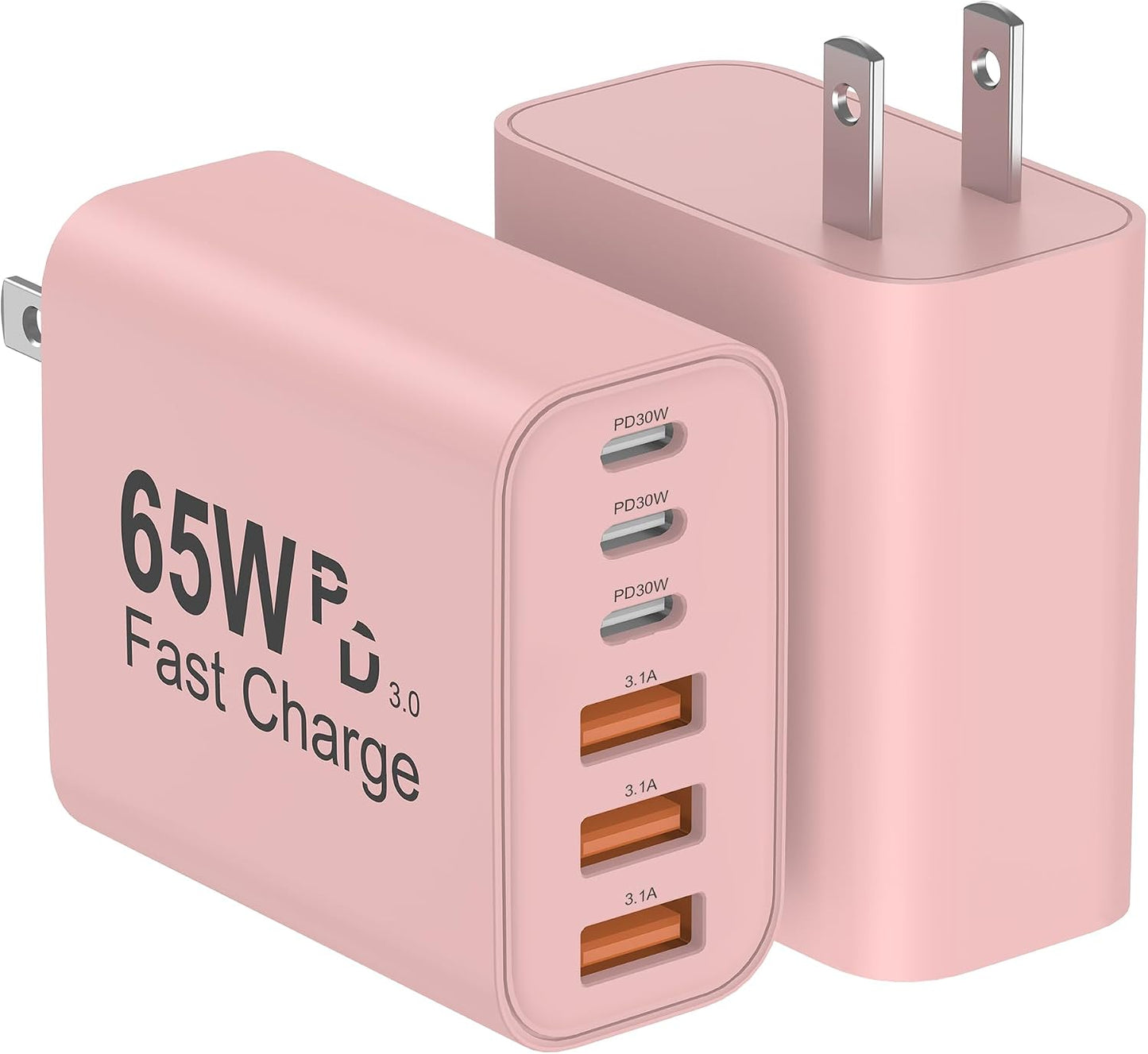 USB C Charger Block, 65W 6-Port Fast Charging Blocks 2-Pack | GaN USB C Wall Charger Plug for Multiple Devices, for iPhone 17/16/15/Pro Max, iPad, Galaxy S25