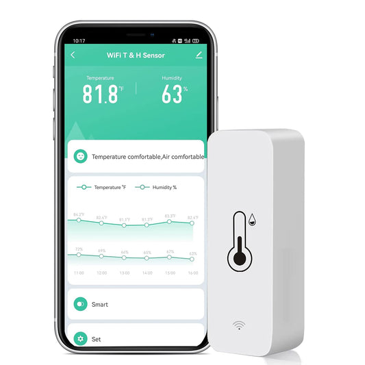 WiFi Temperature Humidity Sensor: Wireless Temperature Humidity Monitor with App Alert, Free Data Storage Export, Smart Indoor Thermometer Hygrometer Compatible with Alexa Google Assistant (1-Pack)