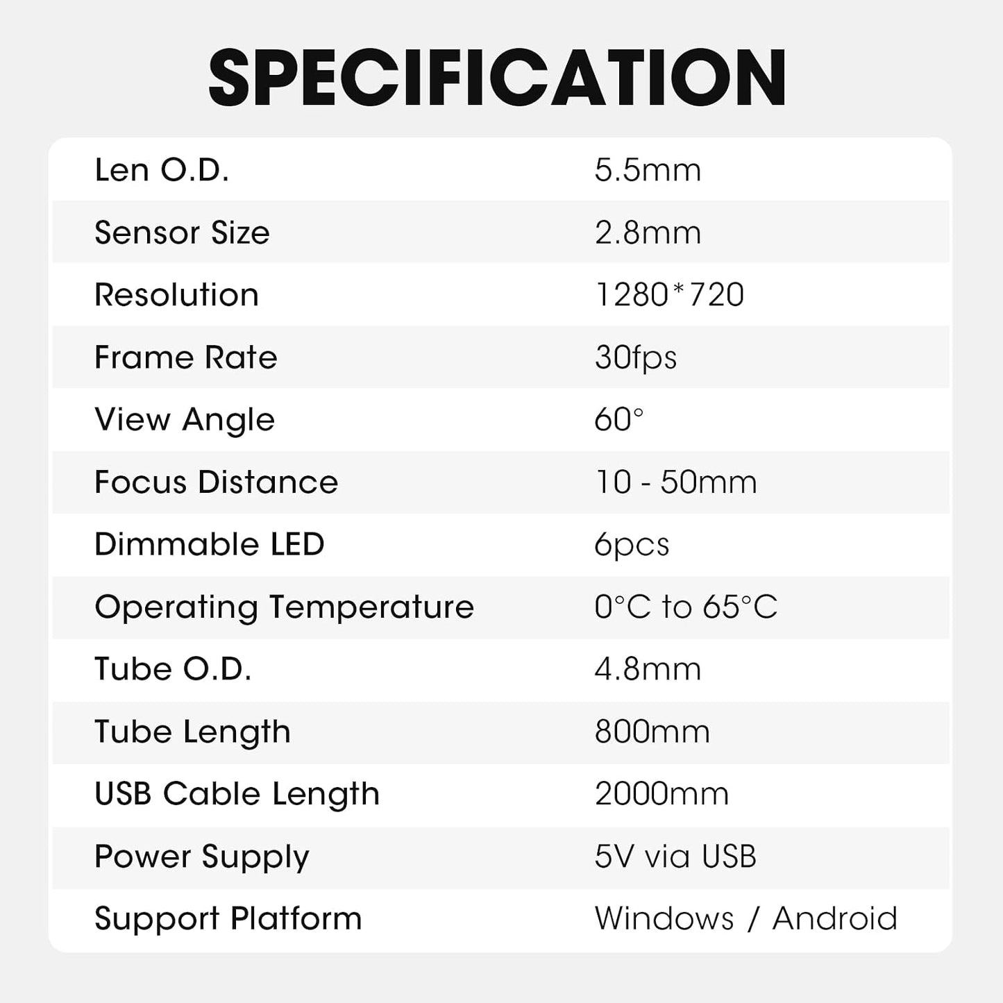 LAUNCH VSP-600 Endoscope 5.5mm Ultra-Thin, Lens HD Wide Application Videoscope Borescope high Definition Multi-Angle Imaging One-Click Snapshot IP67 Waterproof with 2000mm USB Cable