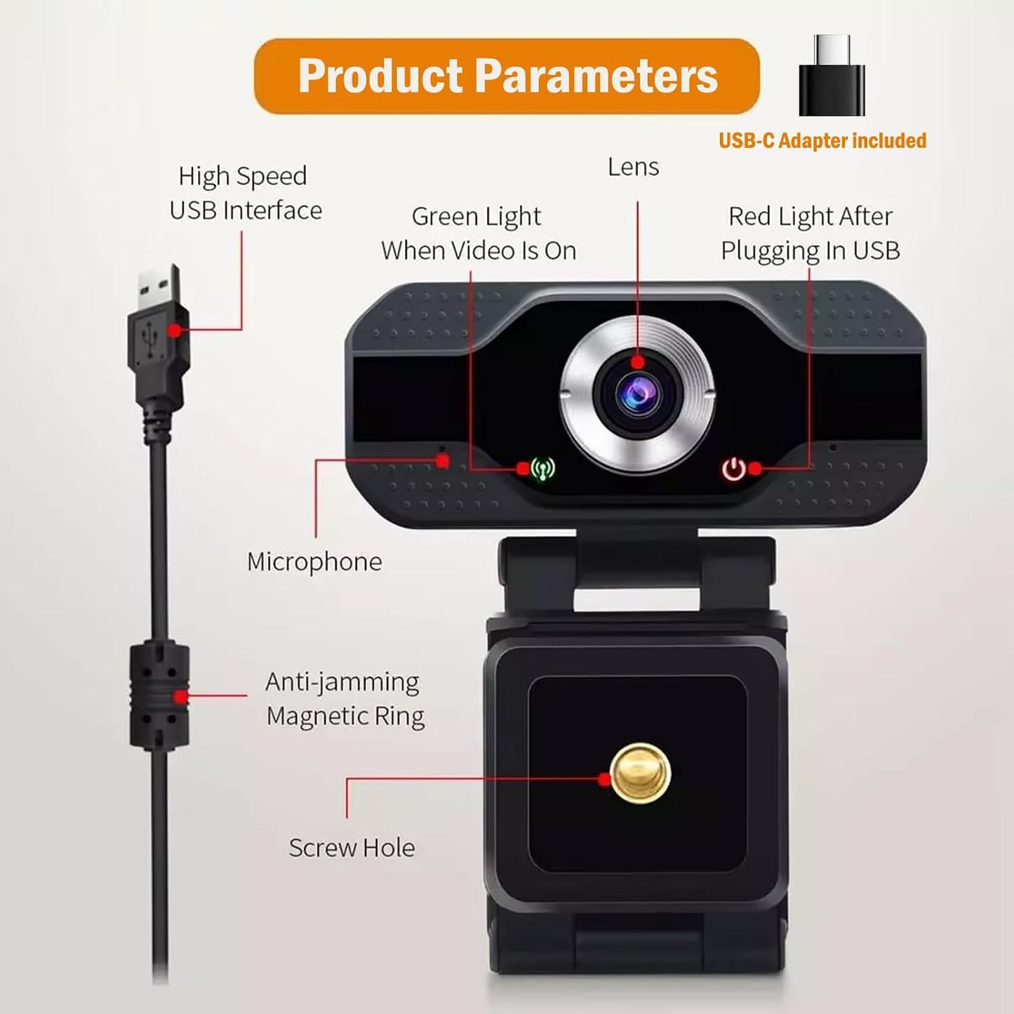 1080P HD Webcam with Microphone, Noise Cancellation, Privacy Cover, Wide-Angle Lens, Auto Light Correction, Plug & Play USB Webcam for Laptop, Desktop, PC, Zoom, Skype, Stream
