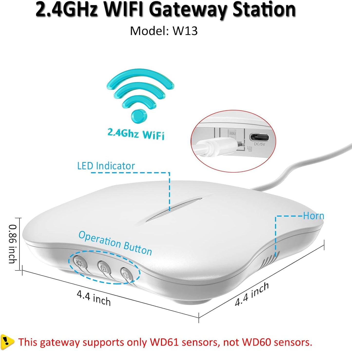 Bundle:WiFi Water Leak Detector for Home with App Notification, 1 Gateway + 10 WD61 Sensor, 120dB Water Flood/Drip Alarm for Basement/Kitchen/Bathroom/Toilet/Laundry Room,Sink/Drain/Pipe Leakage Alert