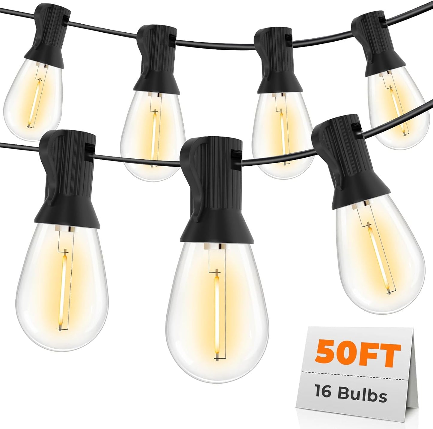 GvvooHome 50FT LED Outdoor String Lights with 16 Shatterproof Waterproof Replaceable Bulbs(1 Spare), 2700K Commercial Grade Patio Lights, Outside Hanging Light for Yard Garden Porch Deck Decor