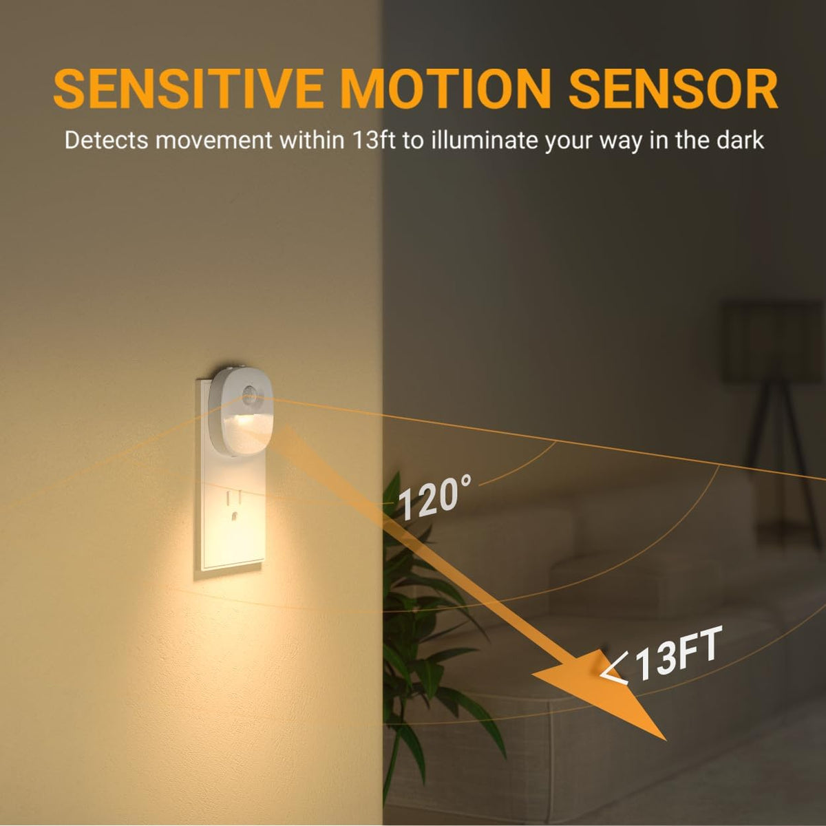 Lyridz Plug in Night Light with Motion Sensor and Dusk to Dawn Sensor, Dimmable Warm Nightlight with 1-50lm Adjustable Brightness Indoor for Bedroom, Bathroom, Stairs, Hallway, 4 Pack