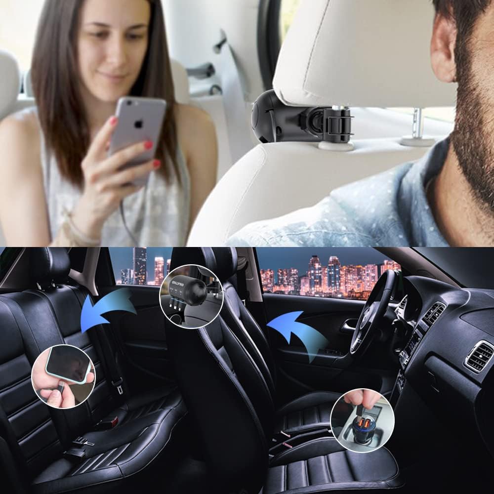 OHLPRO Multi Car Retractable Backseat 3 in 1 Car Charging Station Box Compatible with All Phones | iPhone | Samsung | Uber Taxi Lyft Turo Ride Share Customer Charging Dock Attach to Headrest