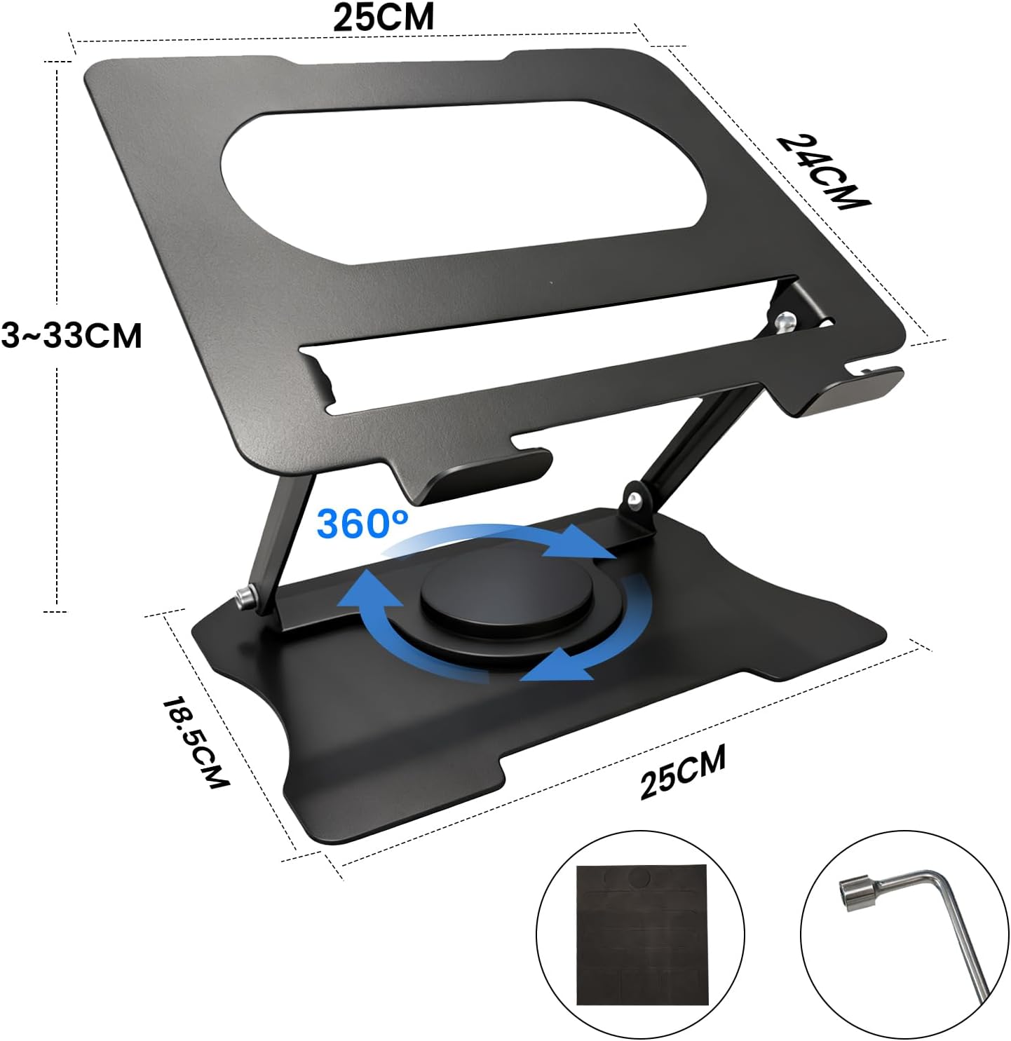 Foldable Ventilated Cooling Laptop Stand, Ergonomic Adjustable Laptop Riser for Desk, Height Adjustable Notebook Holder Compatible with 10–17.3 Inch Laptops