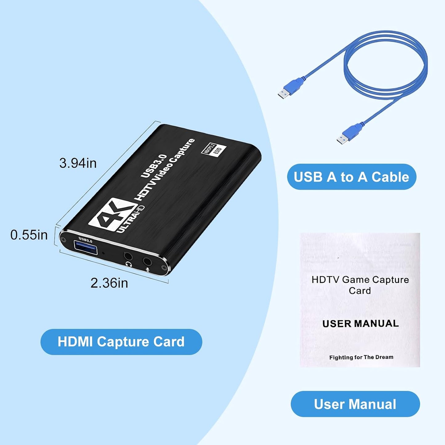 4K Capture Card Game Capture Card 1080P 60FPS for Streaming | Capturadora De Video For Game Recording Live Streaming Broadcasting Supports Microphone Input and 3.5MM Headphone Output