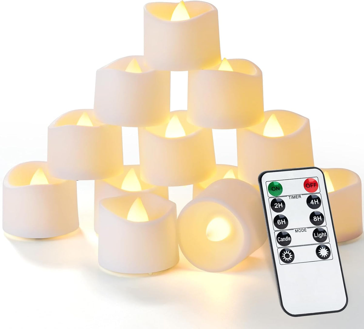Homemory 12-Pack Remote Flameless LED Battery Tea Light Candles, 400+Hrs | 2/4/6/8H Timer Flickering Tealight Votives for Halloween Pumpkins, Christmas Decor, Weddings and Home Ambiance