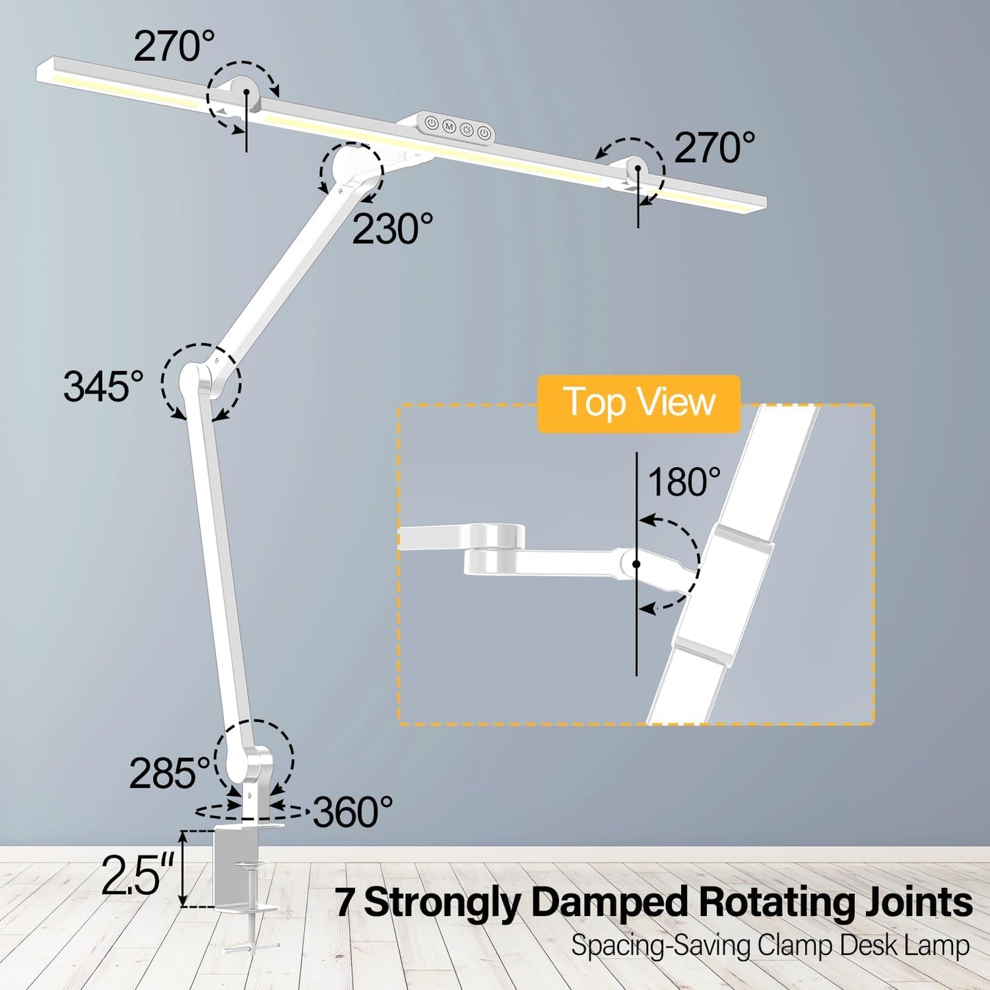 Architect Desk Lamp with Clamp, Led Desk Lamp for Home Office with Remote Control, 24W Bright Dimmable Computer Light with Atmosphere Lighting Adjustable Table Light(Remote)