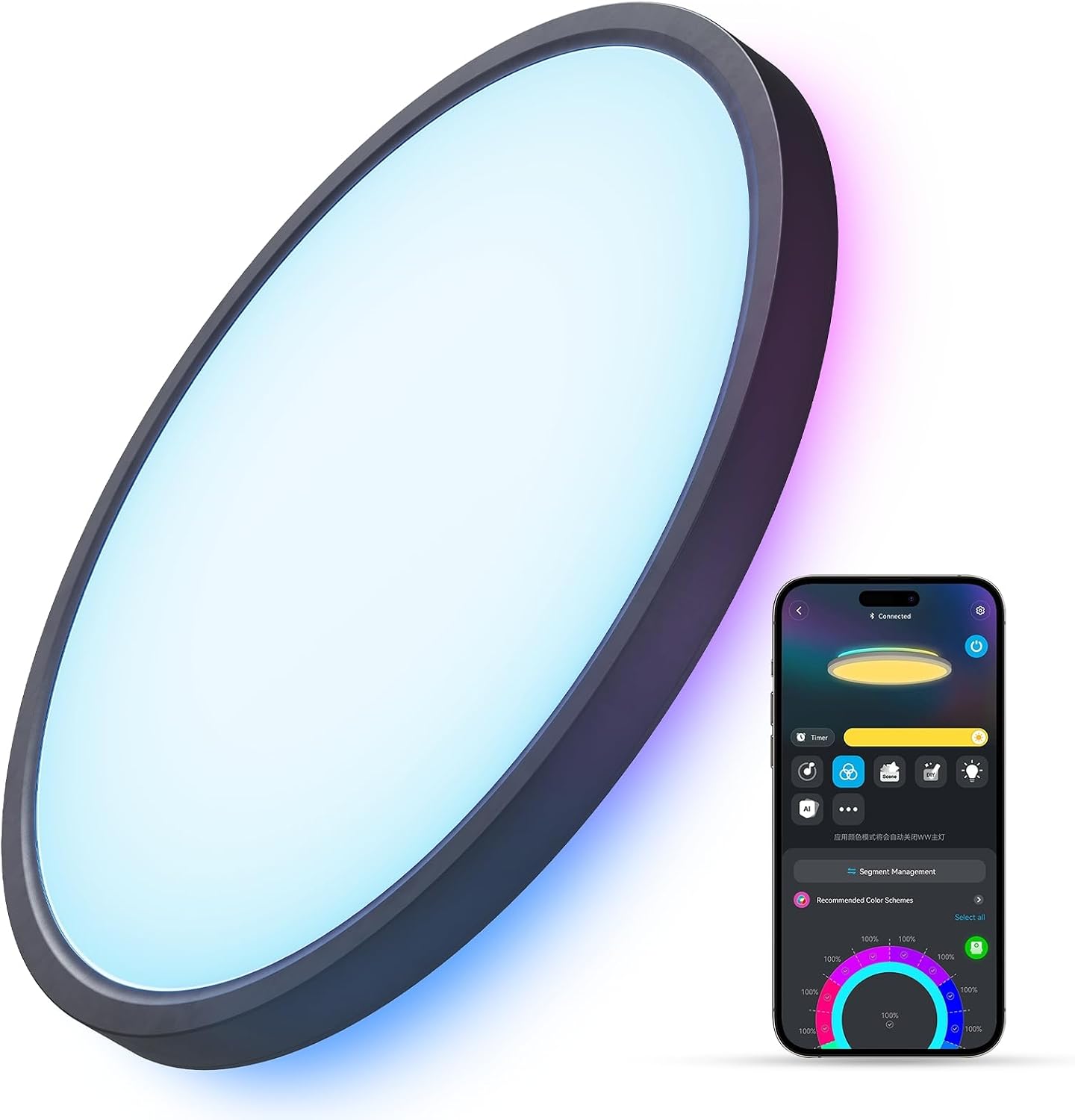 Govee Smart Ceiling Light, RGBIC 2400LM 2700K-6500K 12 Inch 1 Pack Black | RGBIC LED Flush Ceiling Light Fixture, 2400LM DIY Colors, Works with Matter Alexa for Bedroom, Living Room