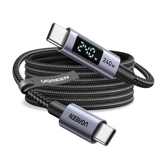 UGREEN USB C 240W Cable with Digital Display, PD 100W Fast Charging, 6.6FT | Compatible with MacBook Pro/Air, iPad Pro, XPS, Gaming Laptops, iPhone 17/16/15, Galaxy S26/S25, Pixel & More. Nylon Braided.