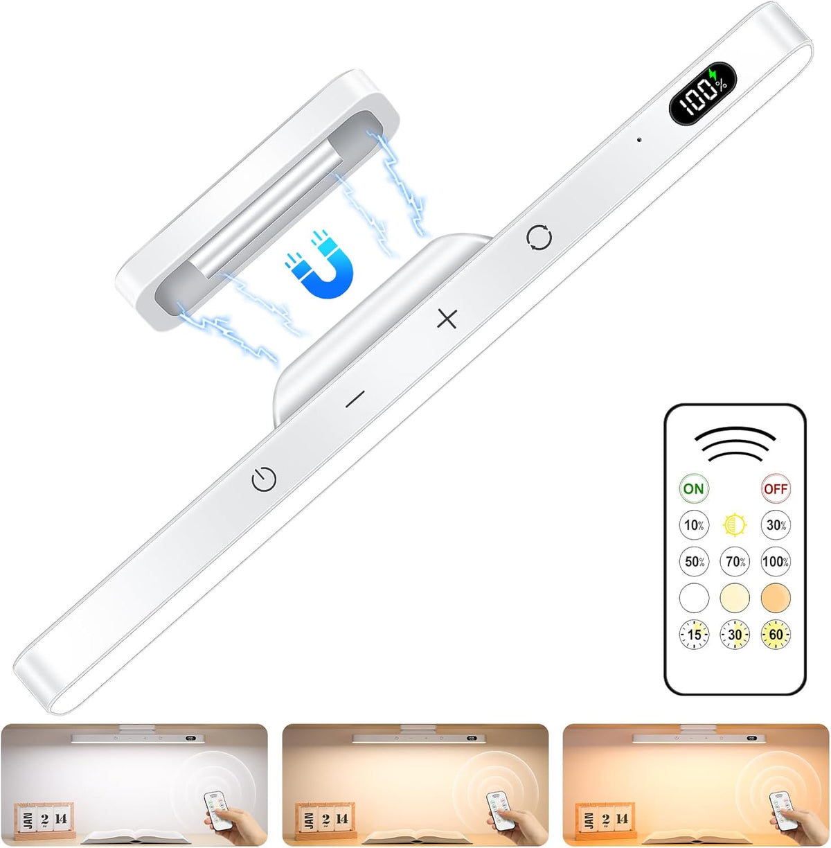 Ferswe 3W Rechargeable Light Bar, Touch Adjustable 3 Colors, 120 LED Mirror Lights, Magnetic for Cabinets, Makeup Battery, Stick On for Closet, Kitchen, Bedroom, Bathroom, Wall
